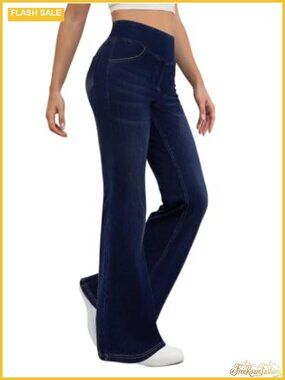 Women's Stretchy Pull On Bootcut Jeans High Rise Flare Casual Denim